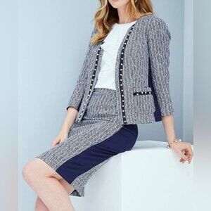 White House black market size 10 skirt suit blue Pearl ecru tweed skirt blazer